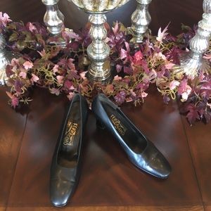 Gun metal gray low heel Ferragamo