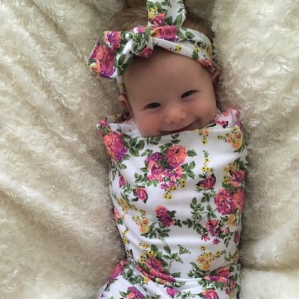 Floral Swaddle Blanket  Swaddle Set Headband