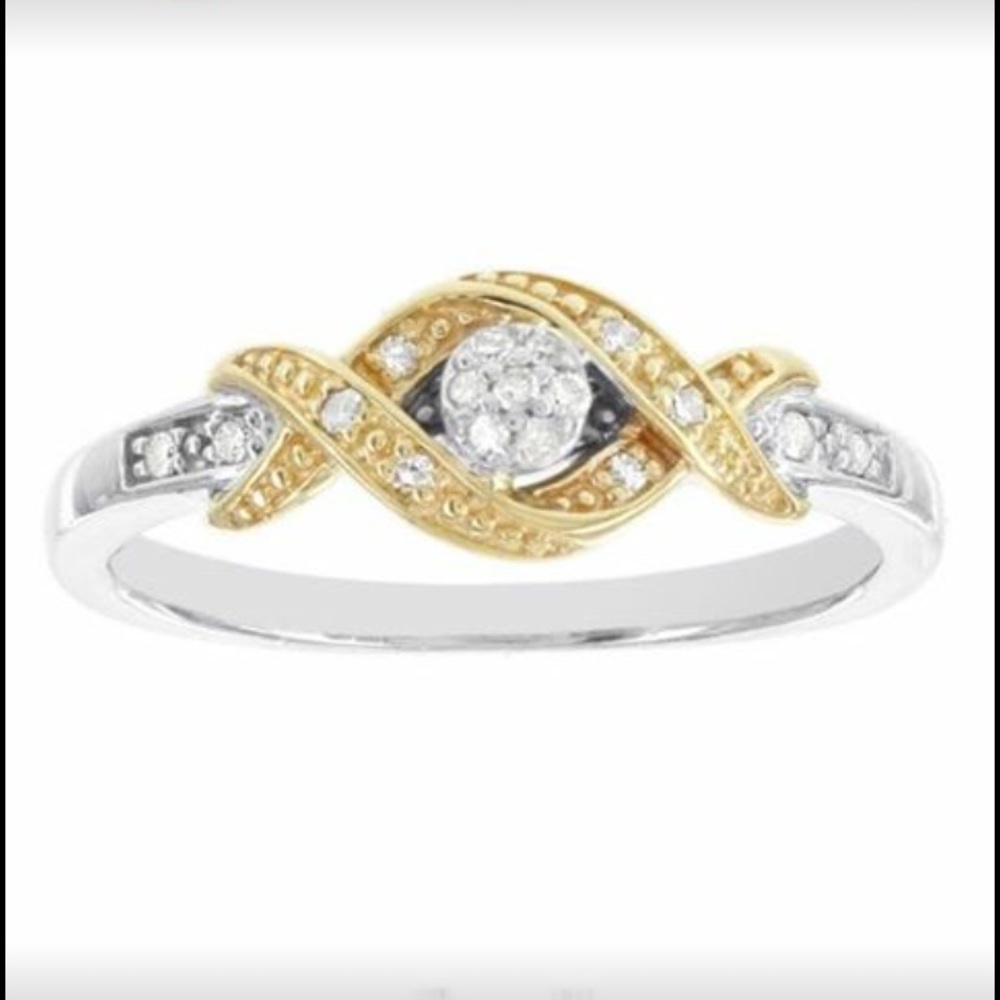 10k White and Yellow Gold Diamond Promise Ring