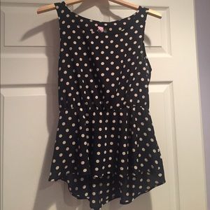 Cinched Black and Cream Polka Dot Top