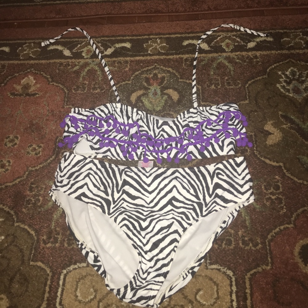 Zebra 2 piece swimming suit girls XL 14-16