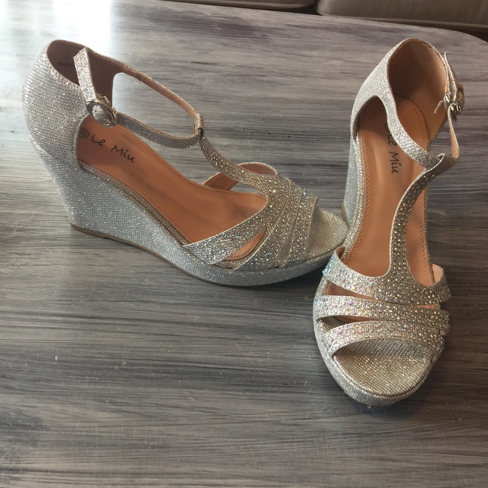Silver wedge formal shoes
