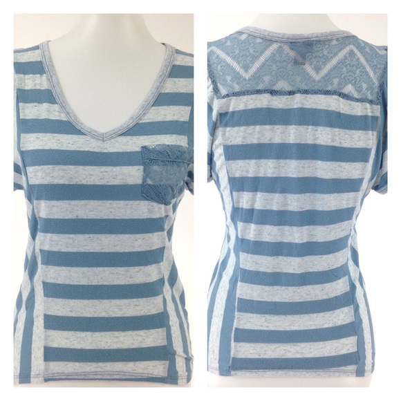 Vanity Blue & Gray Striped V Neck Top - Picture 2 of 7
