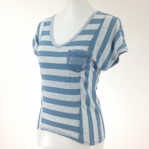 Vanity Blue & Gray Striped V Neck Top - Picture 4 of 7