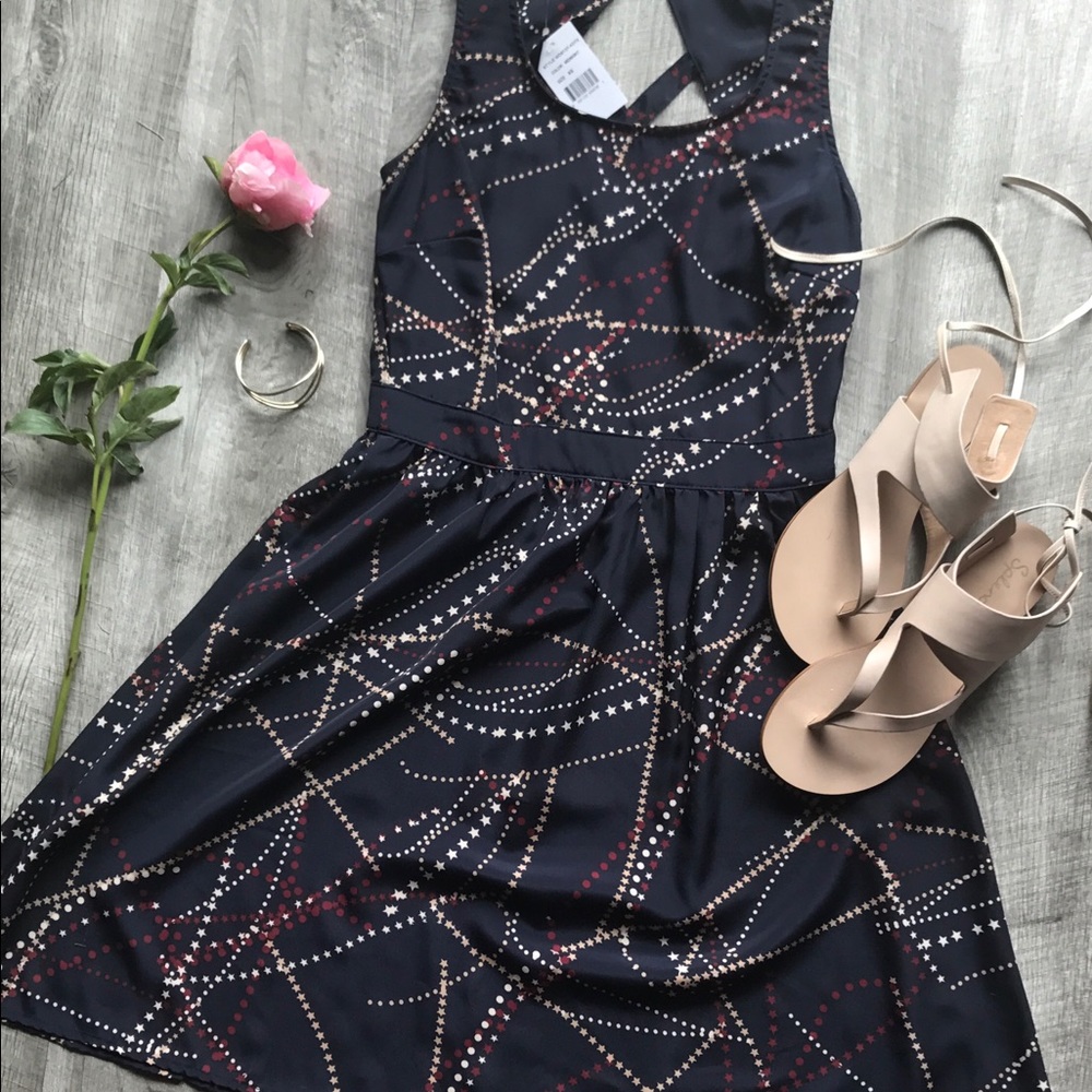 ➳ Star print A-Line Dress with Lattice Back