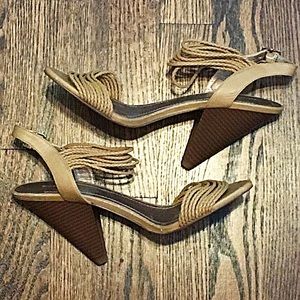 👡Tan Braided Strap Cone Heel Sandals
