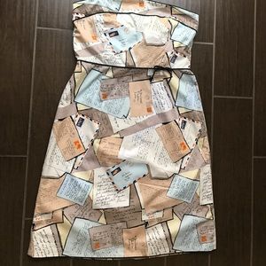 J. Crew Love Letter Postcard print strapless dress