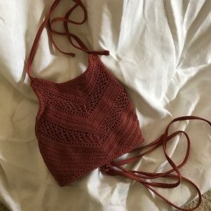 Crochet burnt orange bathing suit top