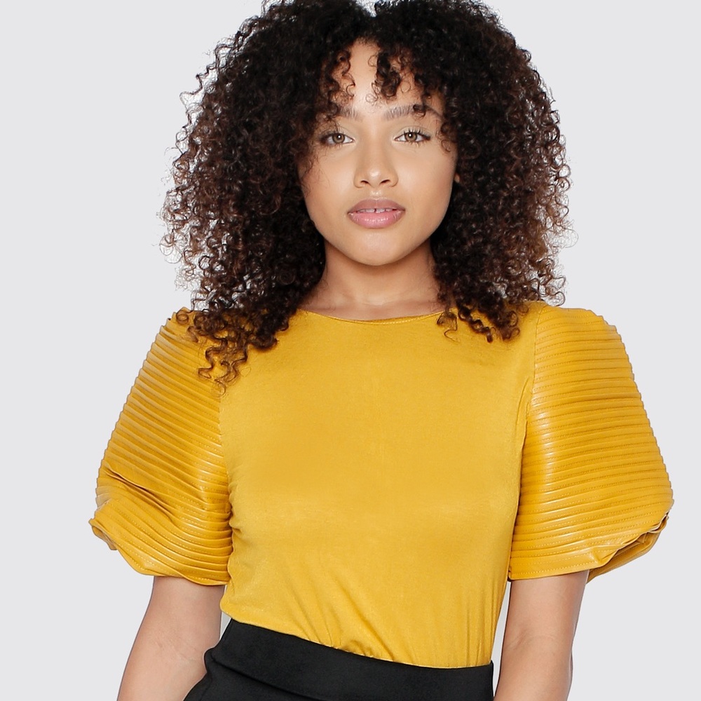 Leather puff sleeves top