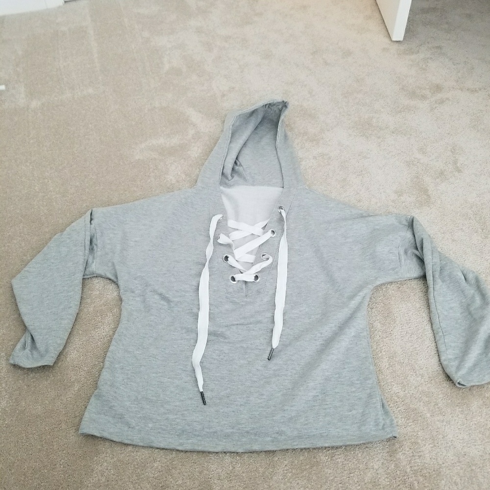Grey lace up hoodie