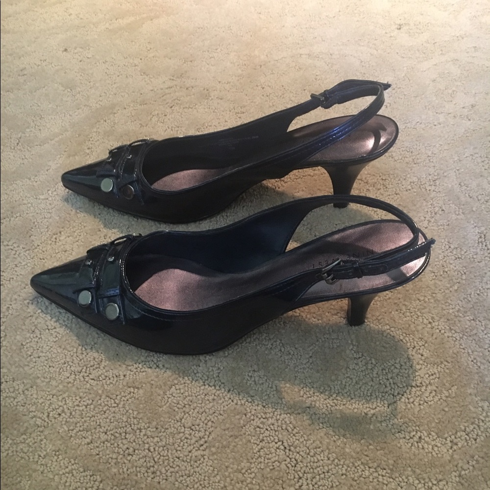 Nine West Navy Sling-Back Kitten Heels