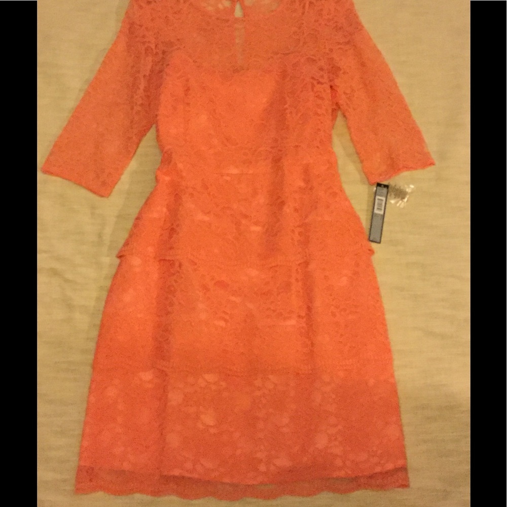 Tahari Orange Lace Dress WITH SLEEVES (no belt)