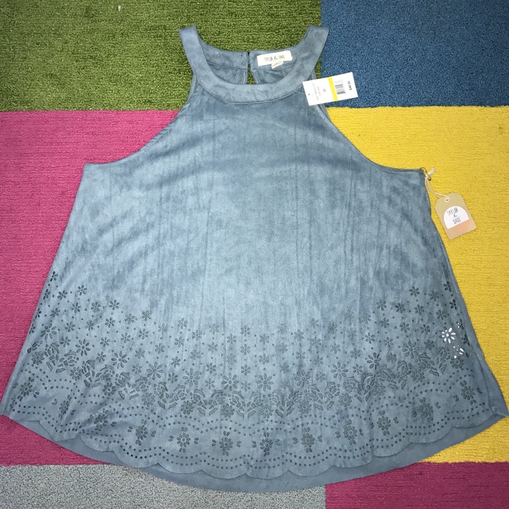 Taylor & Sage Azul Suede Tank Top w Flower CutOuts