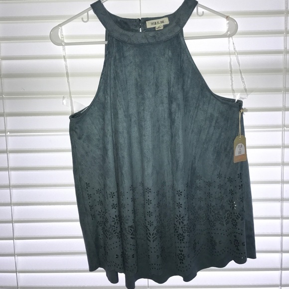 Taylor & Sage Azul Suede Tank Top w Flower CutOuts - Picture 2 of 4