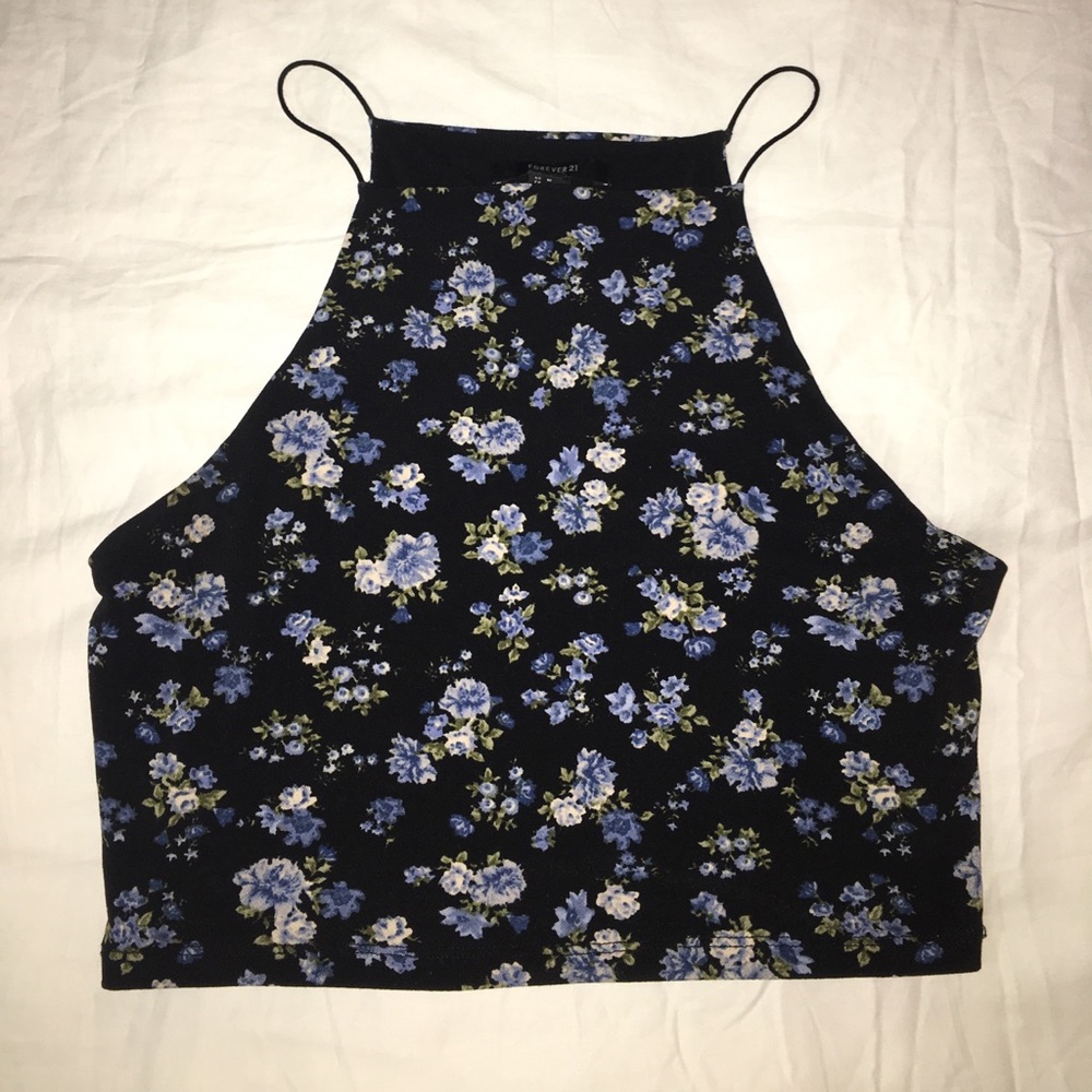Black and Blue Floral Crop Top