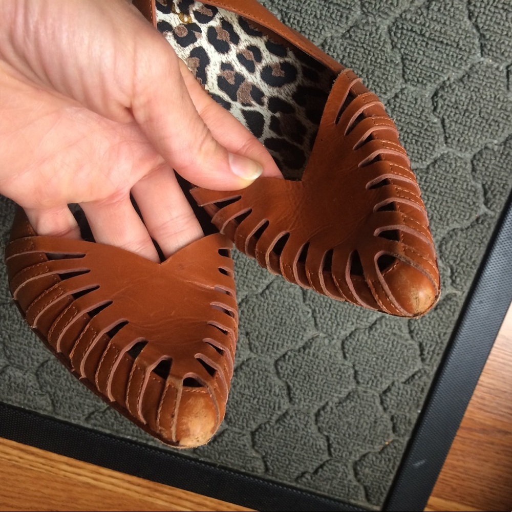 Leather Camel Brown Heels - Picture 6 of 8