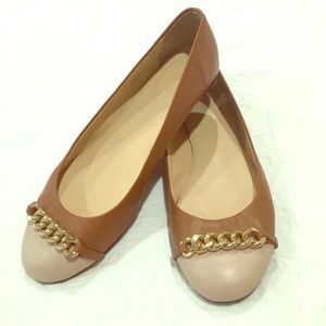 J. Crew Tan+Blush Pink Ballet Flat with gold chain