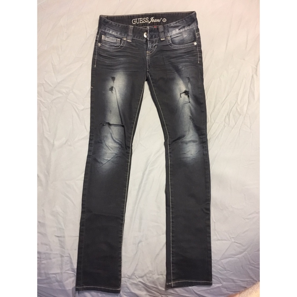 Super dark wash destroyed Guess jeans