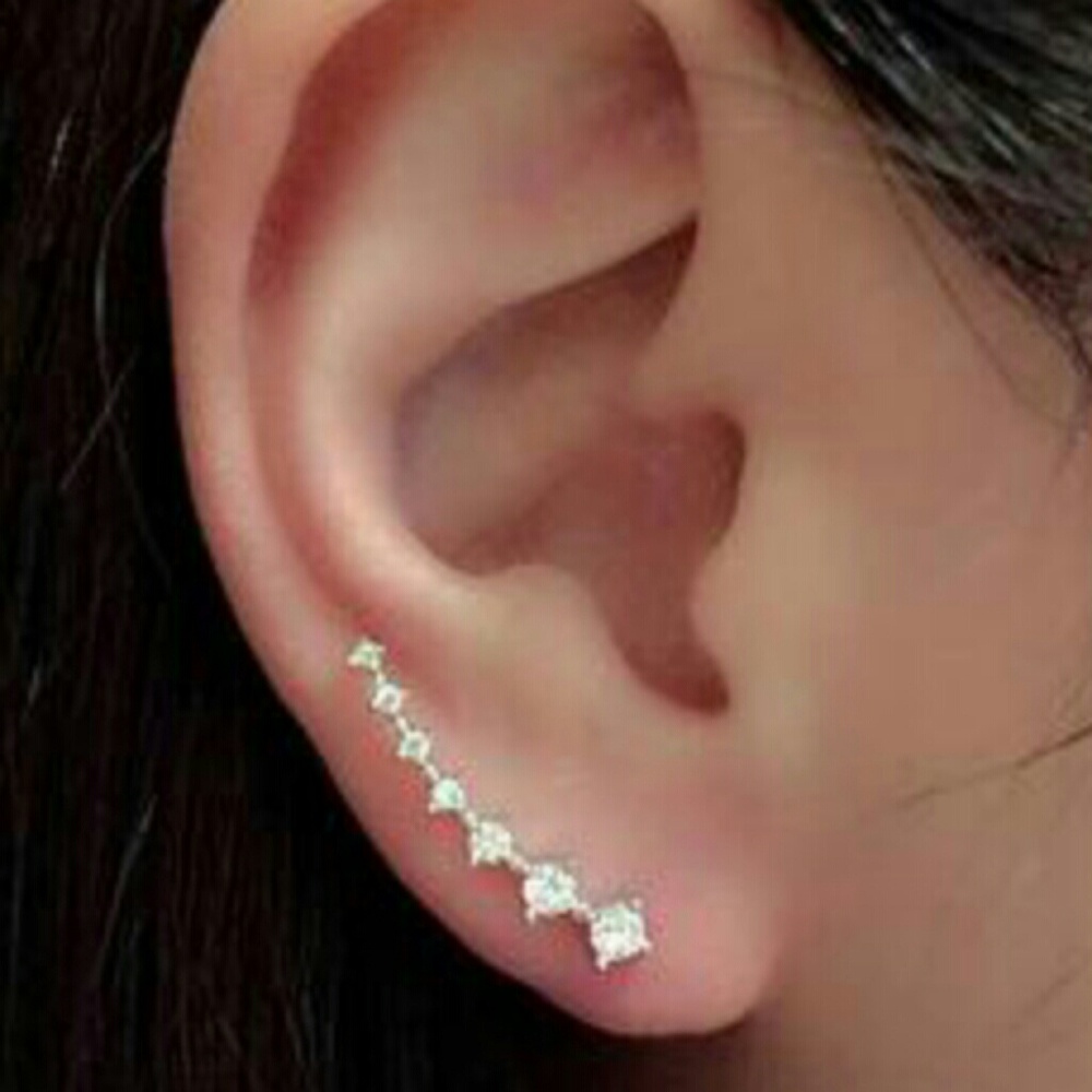 Silver or Gold Ear Climber Rhinestone Earrings - Picture 2 of 4