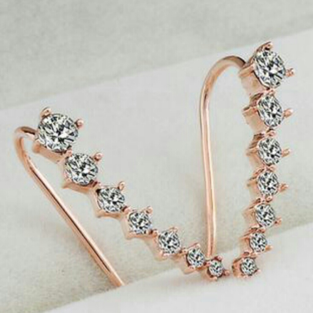Silver or Gold Ear Climber Rhinestone Earrings - Picture 4 of 4