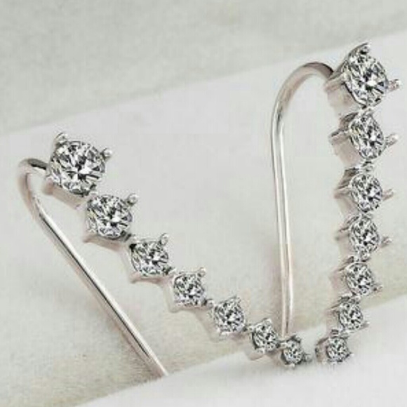 Silver or Gold Ear Climber Rhinestone Earrings - Picture 3 of 4