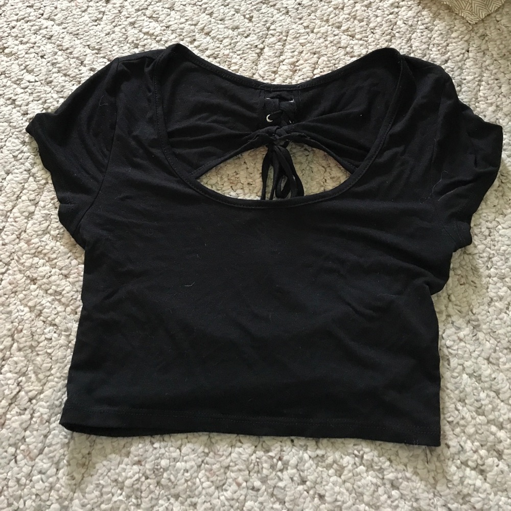 Black Open Back Crop Top