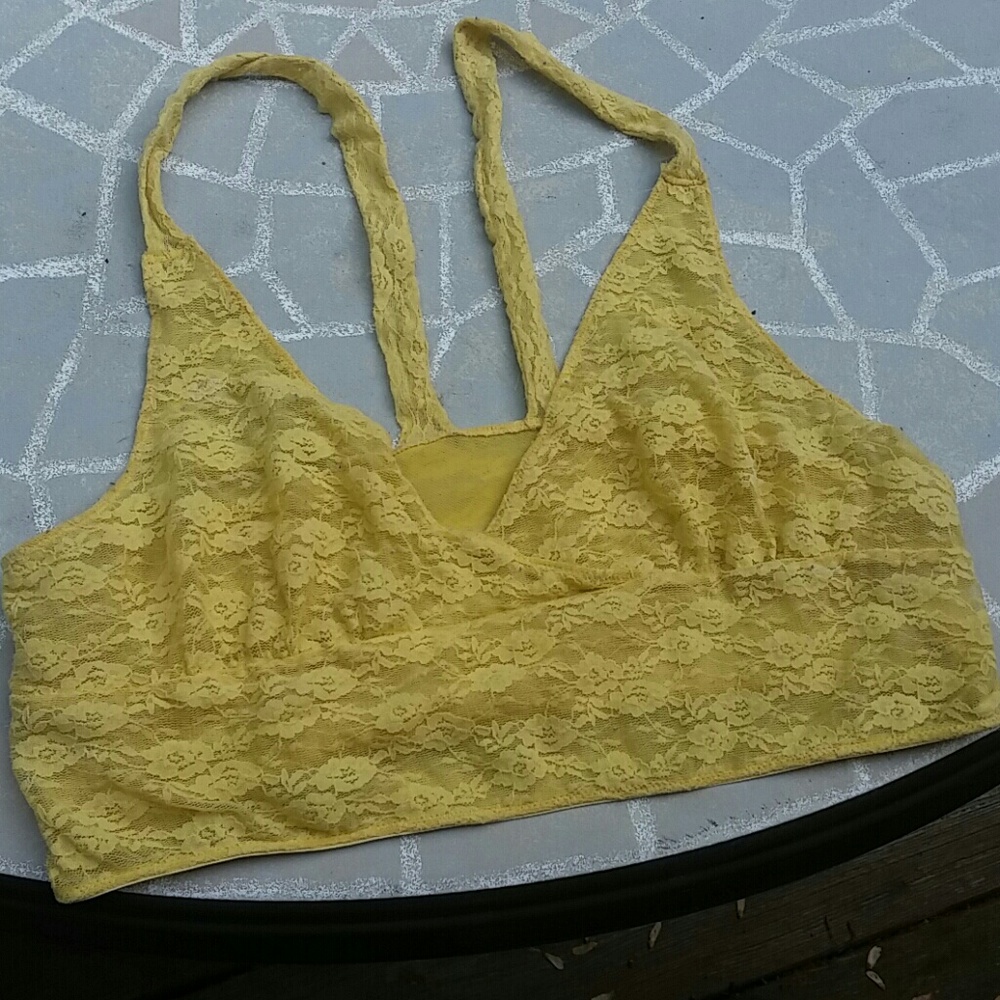 Free People yellow lace bralette size Large