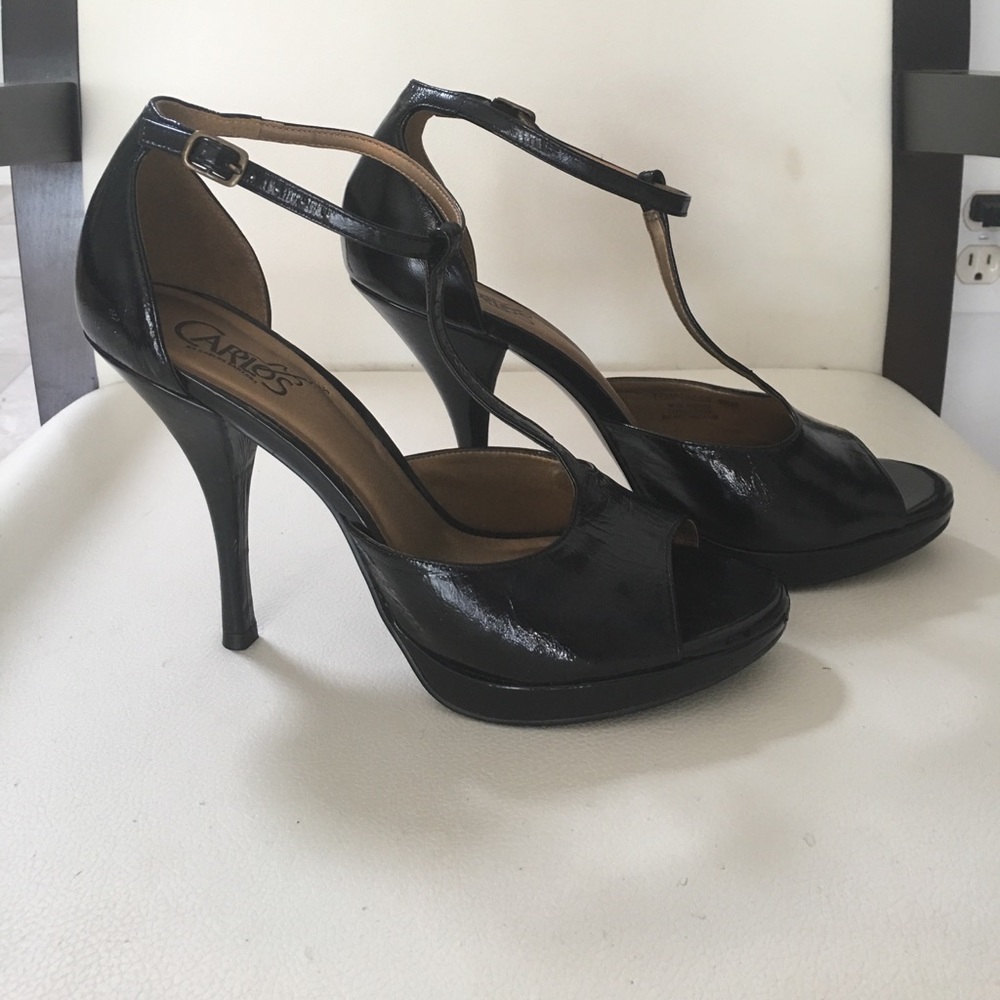 Carlos Santana Black Patent Strap Heels Size 8.5