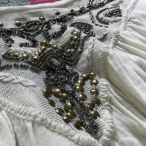 Cream Embroidered Free People Peasant Blouse - Picture 2 of 5