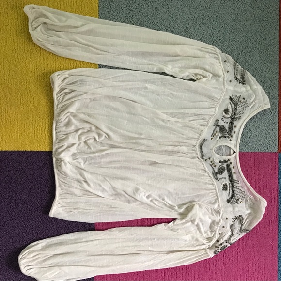 Cream Embroidered Free People Peasant Blouse - Picture 4 of 5