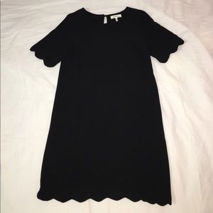 Black Short Sleeve Dress with Scalloped Hem