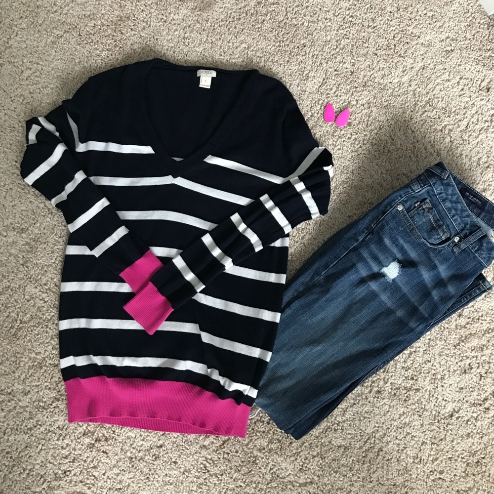 Striped Cotton V-neck Sweater