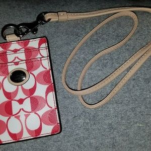COACH ID Lanyard NWT. White & Pomegranate.