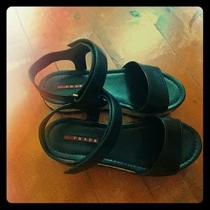 Prada satin black leather slingbacks