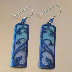 Sterling silver laser cut earrings in blue