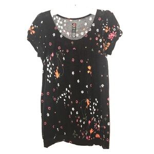 Free People Floral Short Sleeve Blouse Size M