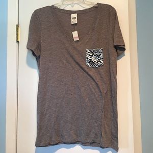 VS Pink grey v neck t shirt