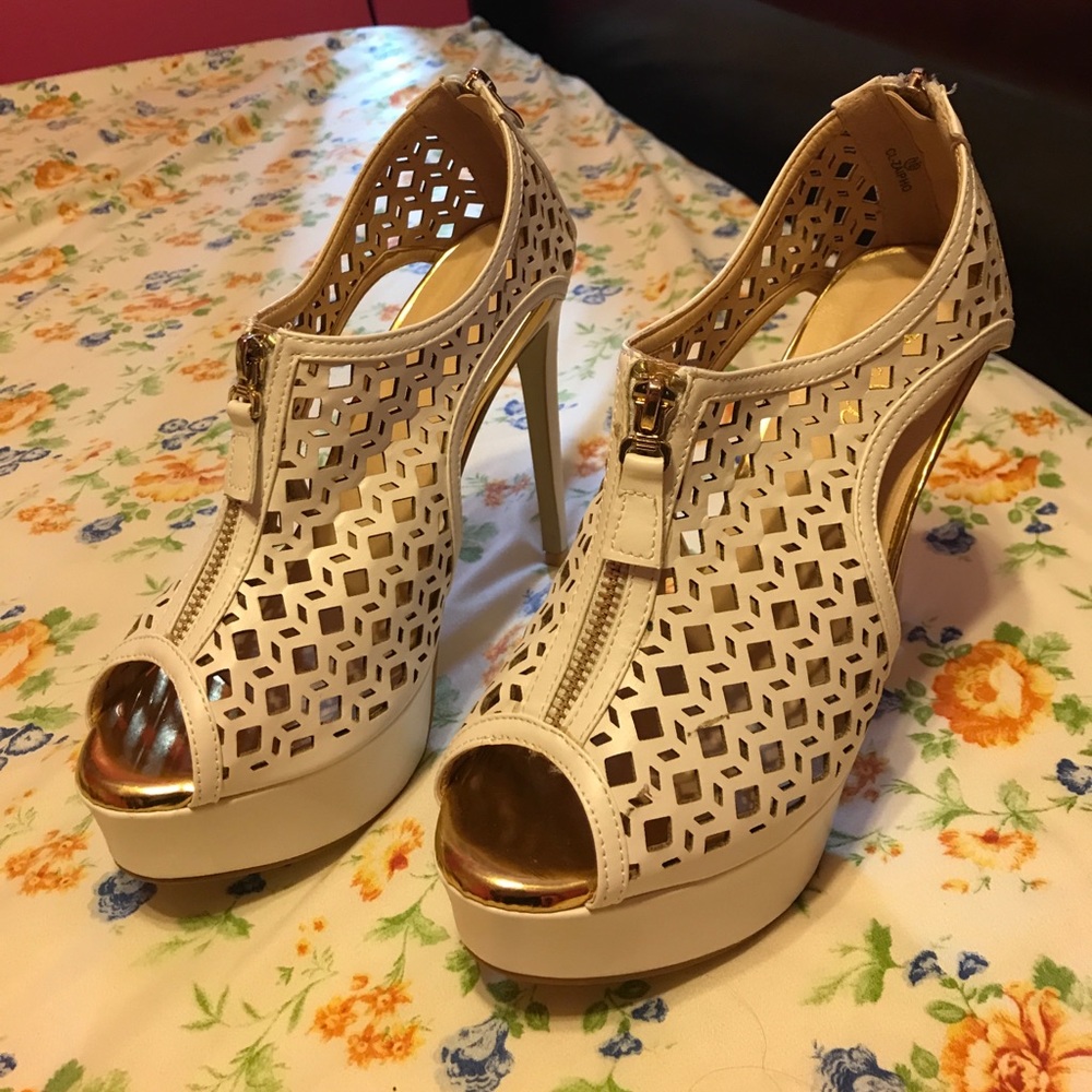 White Machi Peep Toe Heels