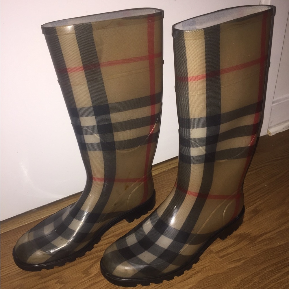 Tall Burberry Nova Check Rain Boots