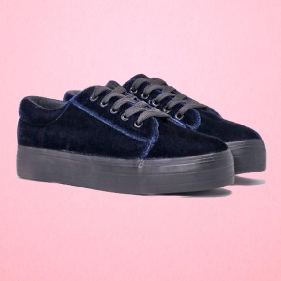Nasty Gal Shoes - Nasty Gal Blue Velvet Platform Sneakers Size US 6