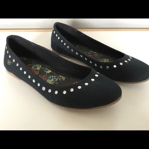 Roxy Black Canvas Flats with Silver Metal Rivets