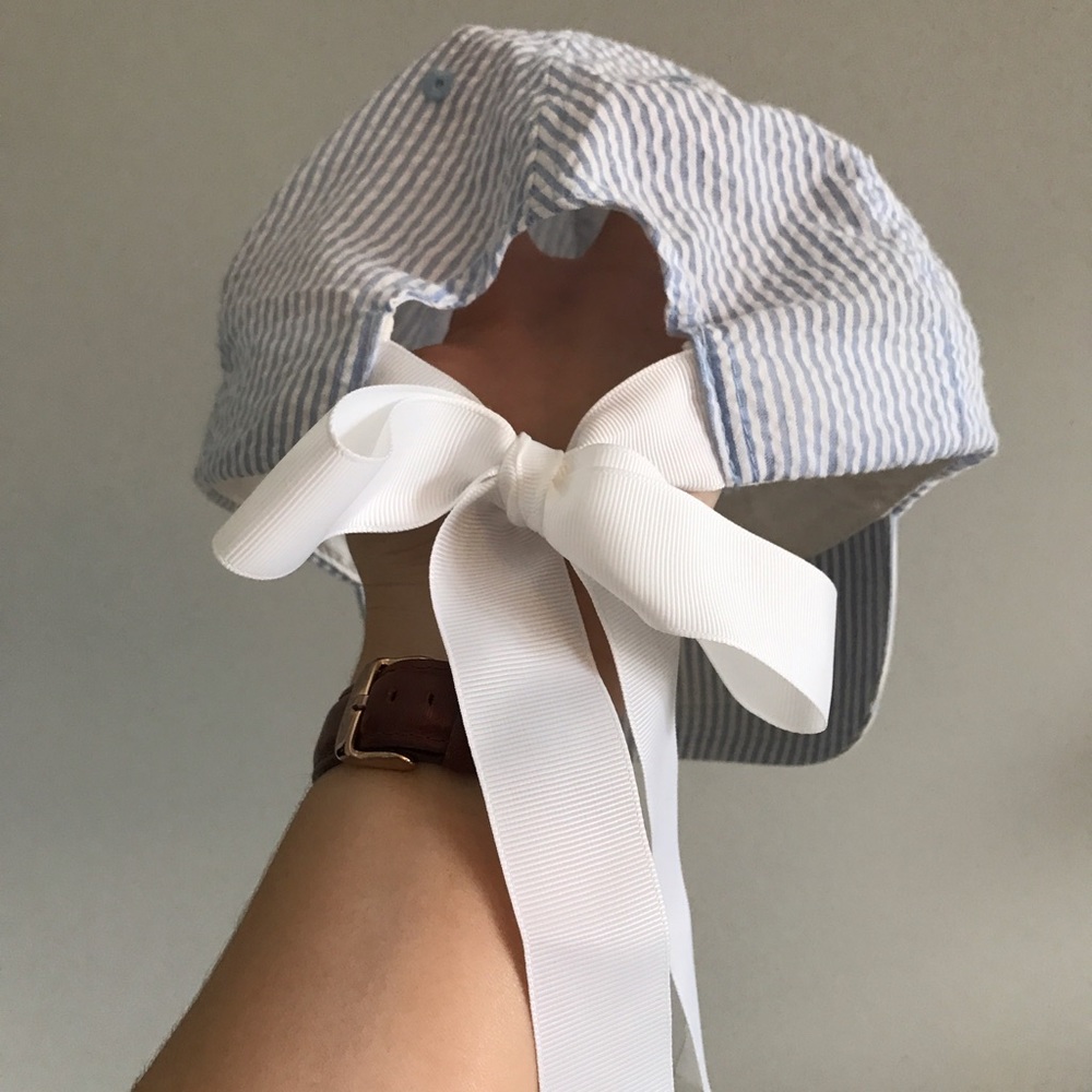Blue Seersucker Bow Hat