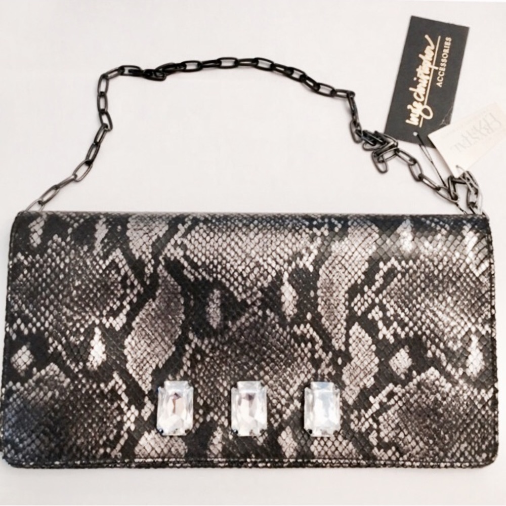 Inge Christopher Metallic Boa Foldover Clutch