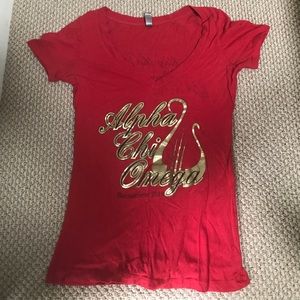 Alpha Chi Omega Gold Foil Vneck tshirt