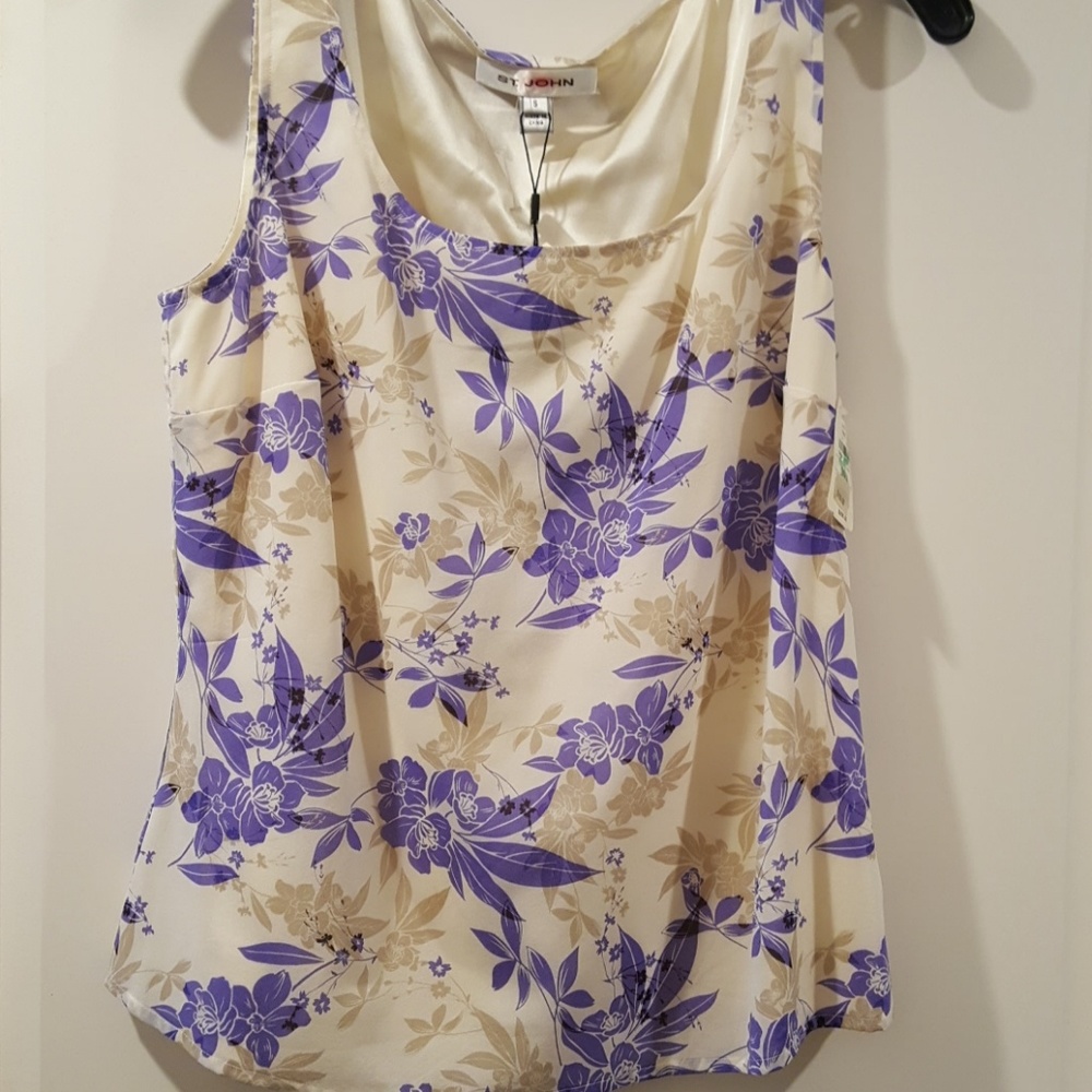St. John Ivory and Amythest flower print tank top