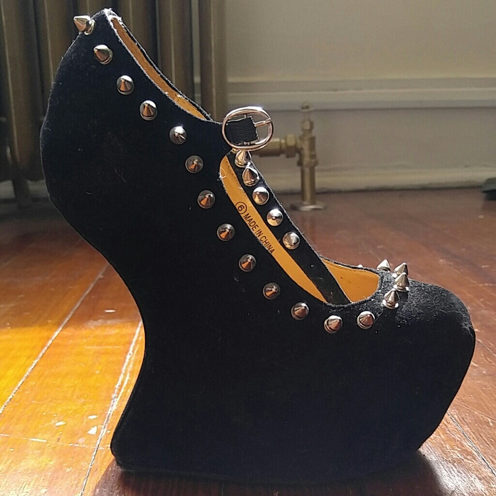 Black Velvet Silver Studded Shoes