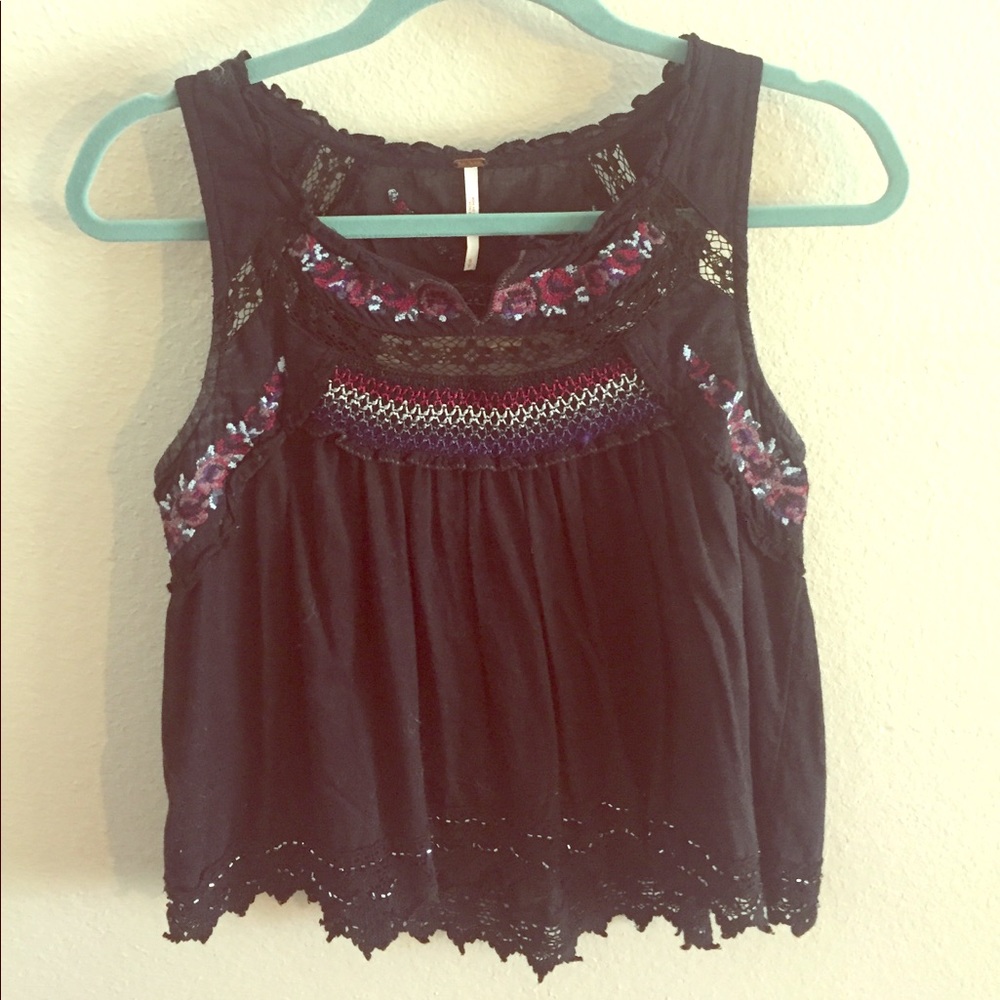 Free People Black sequined cropped blouse
