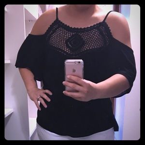 Black, crochet, cold shoulder top