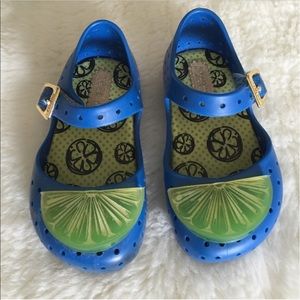 Mini Melissa lime wedge blue shoes