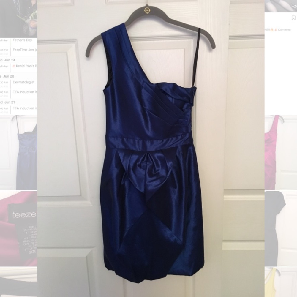 Midnight blue one shoulder cocktail formal dress